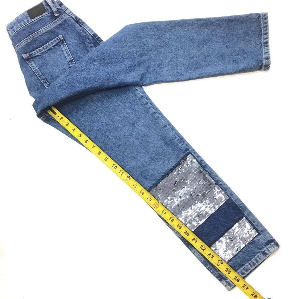ZARA Basic Z1975 Cigarette Boyfriend Fit Sequin Ankle/Crop Jeans